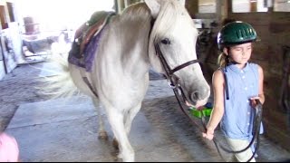 First Horseback Riding Lesson at a New Stable  Crazy8Family [upl. by Adirf]