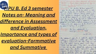 HPU B Ed Notes 3 semesterMeaning of Assessment and EvaluationImportance and Types of Evaluation [upl. by Nanaj713]