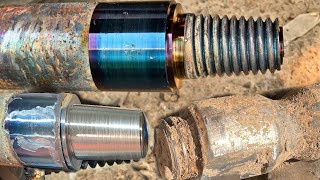 An incredible repairing process of broken thread  How to make thread in metal rod  Heavy wheels [upl. by Moffit]