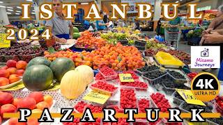 Istanbul 4K Walking Tour  Bahcesehir Pazarturk Market  Summer Fruits Vegetables Nuts  Aug 2024 [upl. by Evoy]