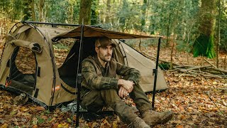 Solo Camping with my Dog Swag Tent Cast Iron Cooking [upl. by Elvie]