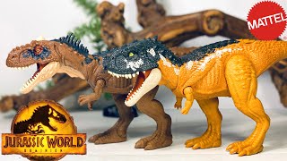 Mattel Jurassic World Dominion Skorpiovenator amp Rajasaurus Review Roar Strikers [upl. by Ahsytal]