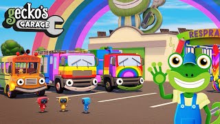 Painting Rainbow Trucks  Geckos Garage  Truck Colors For Kids  Educational Videos For Toddlers [upl. by Omar345]