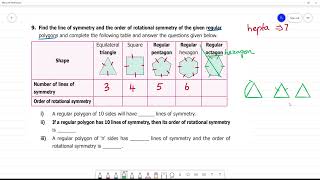 6 TN Maths Term III 4SYMMETRY Exercise 42 9 Find the line of symmetry and the order [upl. by Anirak9]