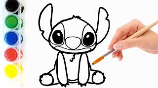 Cara menggambar dan melukis Stitch dan belajar warna dalam bahasa Inggris untuk anak Learn colors 🎨 [upl. by Dusty]