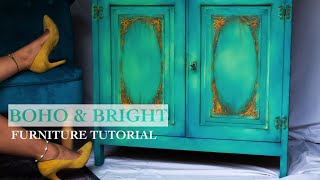 How to paint furniture │BOHO Style│Chalk mineral paint Blending Dry Brushing Drips [upl. by Hooker]