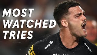 THE NRLS MOSTWATCHED TRIES IN 2023 [upl. by Nylodnewg]