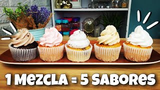 😱 5 SABORES con UNA SOLA Mezcla NO me lo VAS A CREER 👩‍🍳 Cupcakes de DIFERENTES Sabores 🍓 [upl. by Egbert]