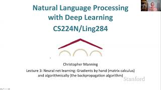 Stanford CS224N NLP with Deep Learning  Winter 2021  Lecture 3  Backprop and Neural Networks [upl. by Mordy]