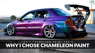 Ians Chameleon Painted Mitsubishi Evo 9 behind the build [upl. by Negiam766]