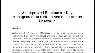 An Improved Scheme for Key Management of RFID in Vehicular Adhoc Networks [upl. by Halludba26]