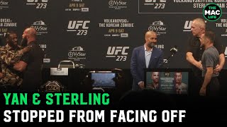 Petr Yan and Aljamain Sterling stopped from facing off at UFC 273 press conference [upl. by Erika796]