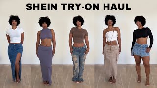 SHEIN TRYON HAUL  DENIM SKIRTS PANTS DRESSES AND CUTE SETS [upl. by Aicilehp659]