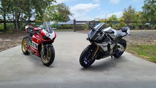 2022 Ducati Panigale V2 vs 2015 Yamaha R1M in size of the bike comparison  4K 60FPS UHD [upl. by Wu]