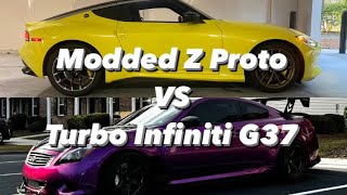 Modded Nissan Z Proto VS Single Turbo Infiniti G37 [upl. by Nochur]