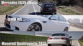 BMW M5 vs Mercedes E63 vs Maserati Quattroporte [upl. by Yarahs]