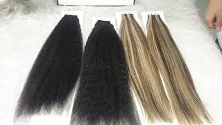 tape in hair extensions black women Kinky Straight HairWhite Women Highlight human hair extensions [upl. by Aimac46]