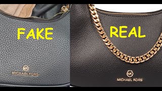 Michael Kors bag real vs fake How to spot fake Michael Kors Piper pouchet [upl. by Nehgem]