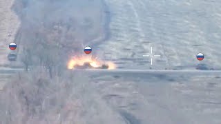 Antitank mines strop a Russian armored convoy in the Donetsk region [upl. by Elehcin]