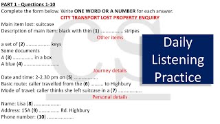 Listening Practice Test OC6  CITY TRANSPORT LOST PROPERTY ENQUIRY [upl. by Hyps]