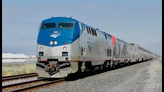 AMTRAK LA bound Coast Starlight passes the Cargill salt pans on San Francisco Bay at Newark CA [upl. by Dnalerb]