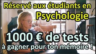 1000 € de test à gagner  concours réservé aux étudiants en psychologie [upl. by Ellehcyt]