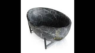 Large stone soaking tub for sale with metal frame black marble with white veins perfect for luxury b [upl. by Jerrol]