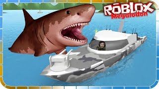 Giant MEGALODON Chase My Military Boat SharkBite Roblox [upl. by Retsim895]