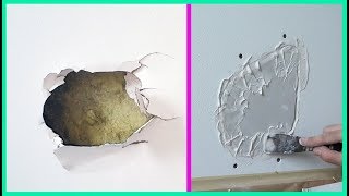 How to Fix a Hole in the Wall Drywall Patch Repair Как заделывать дыру в гипсокартоне [upl. by Elleirad718]