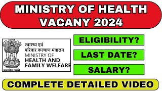 Pharmacist Vacancy at Ministry of Health and Family Welfare  Pharmacist Government jobs 2024 [upl. by Aneri]