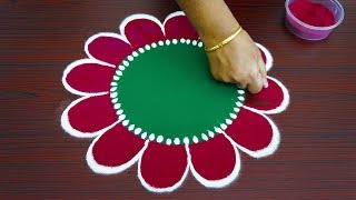 Beautiful simple freehand rangoli for thaipusam 2019  colour kolam with out dots  best muggulu [upl. by Eirelav136]