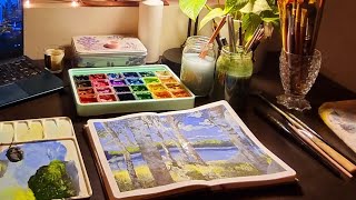 Himi Gouache painting landscape  Paint with me Gouache [upl. by Nyrroc]