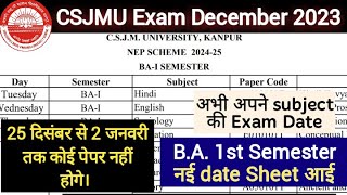 CSJMU BA 1st semester New Exam Date Sheet 2024  CSJMU Exam Date Sheet 2024  kanpur university [upl. by Jacquelin]