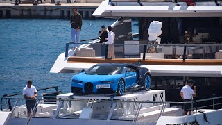 Bugatti CHIRON aboard a Millionaire Superyacht arriving at the F1 GP Monaco 2024 [upl. by Semajwerdna]