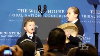 Preston and Niizhoo of Lac Courte Oreilles youths sing at the White House Tribal Nations Conference [upl. by Dierolf497]