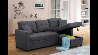 Official F4001 Assembly Video Fabric Sleeper Sectional Sofa With Storage [upl. by Hilly]