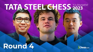 Caruana Carlsen Giri and Nodirbek Lead The Strongest Tata Steel Field Of All Time  RD 4 [upl. by Werra]