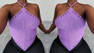 Crochet Diamond Halter Top Tutorial [upl. by Aniuqahs]