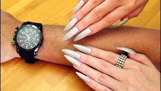 ASMR  Arm scratching with long sharp silver nails [upl. by Gelb]