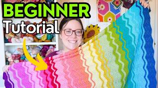 How To Crochet an EASY Ripple Blanket For BEGINNERS [upl. by Elijah]