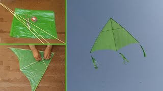 American kite making with plastic bag at home and kite flying test  how to tie American kite knots [upl. by Pandolfi510]