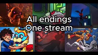 FNAF SECURITY BREACH ALL ENDINGS IN ONE STREAM [upl. by Major]