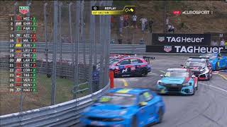 WTCR Vila Real 2019 Race1 Tarquini Monteiro Crash [upl. by Simdars233]