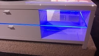 Blue LED Lights Edge Lit Glass Tv Table Backlighting How to Install Blaue LCD Tv Wand  Tisch [upl. by Alliuqahs]