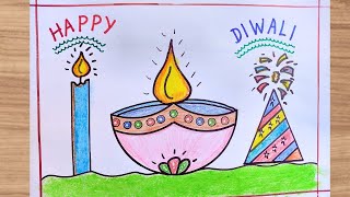 Diwali DrawingDiwali Diya Drawing very easyDiwali CardHappy Diwali Drawing [upl. by Taub]