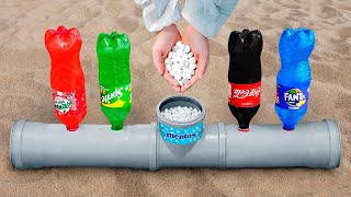 DIY Experiment Coke Fanta Sprite Mirinda vs Mentos with balloons [upl. by Oibaf]