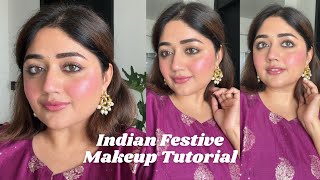 Indian Festive Makeup with Skincare  for Daytime  corallista [upl. by Storfer]