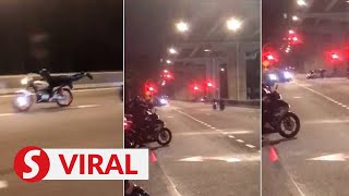 Footage of mat rempit hitting car in Penang goes viral [upl. by Prince758]