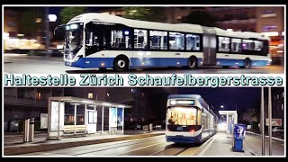 Nachts an der Tram und Bushaltestelle Zürich Schaufelbergerstrasse Stadt Zürich Schweiz 2021 [upl. by Michelina]