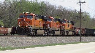 BNSF Barstow Sub Barstow IL three trains including a meet at Linroth April 22 2024 [upl. by Nidroj522]